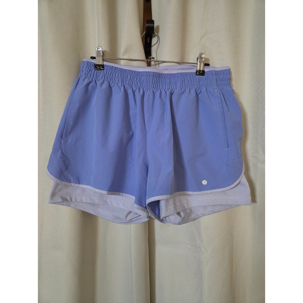 Layer 8 Womens 2-in-1 Running Shorts Blue L Qwick-Dry Layered
